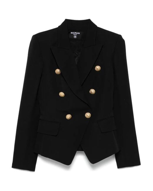 Balmain Black Double-Breasted Wool Fitted Jacket