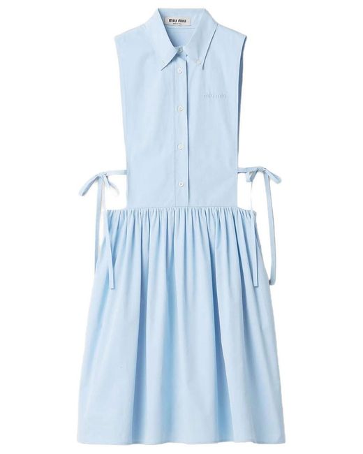 Miu Miu Blue Poplin Side Tie Dress