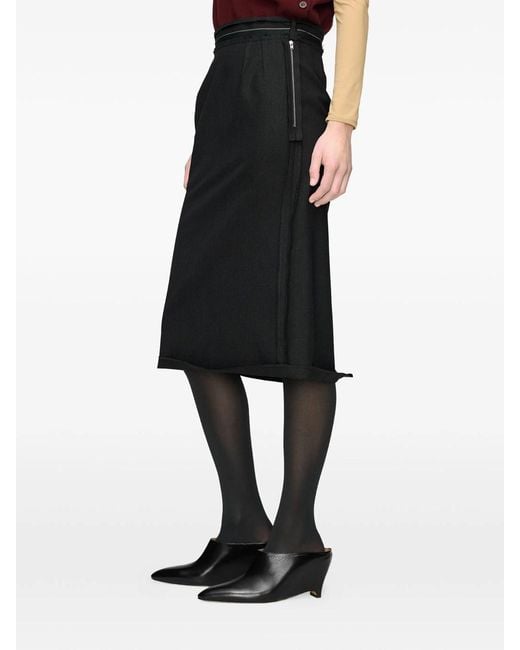 Maison Margiela Black Reversed Wool Midi Skirt