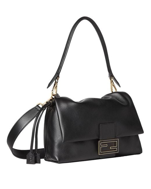 Fendi Black Mamma Baguette Medium Nappa Leather Bag