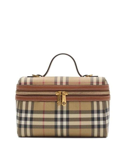 Burberry Brown Vanity Check Bag With Removable Strap
