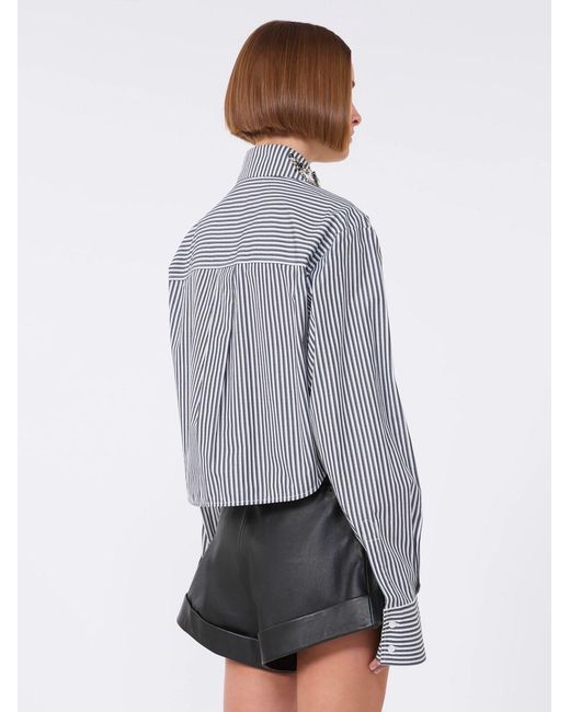 Sportmax Blue Striped Crop Shirt In Poplin