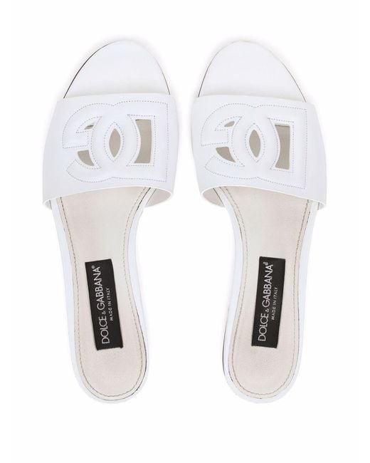 Dolce & Gabbana White Dg Logo Leather Sandal
