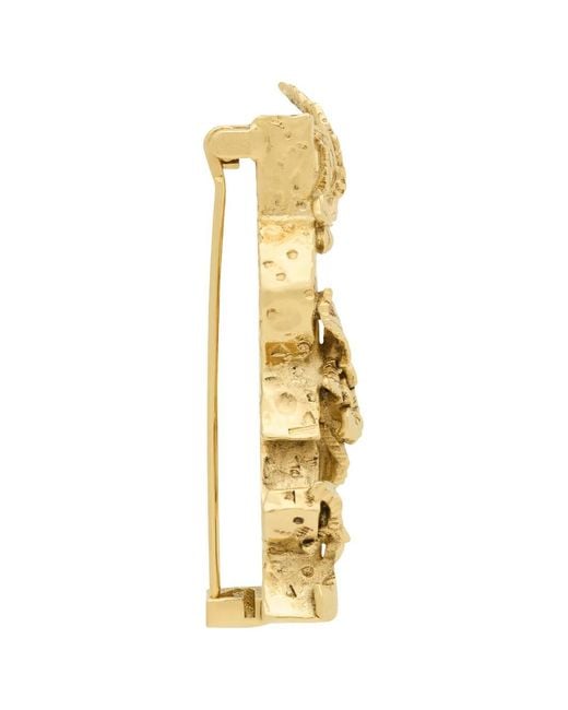 Saint Laurent Metallic Cassandre Brooch In Metal With Hydrangea Pattern