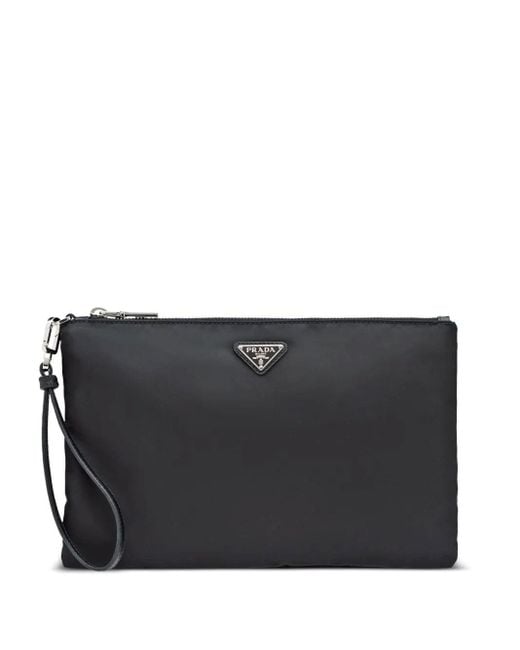 Prada Black Re-Nylon Triangle-Logo Clutch Bag for men