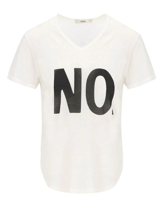 Fendi White Ivory Jersey T-Shirt With Noi Print