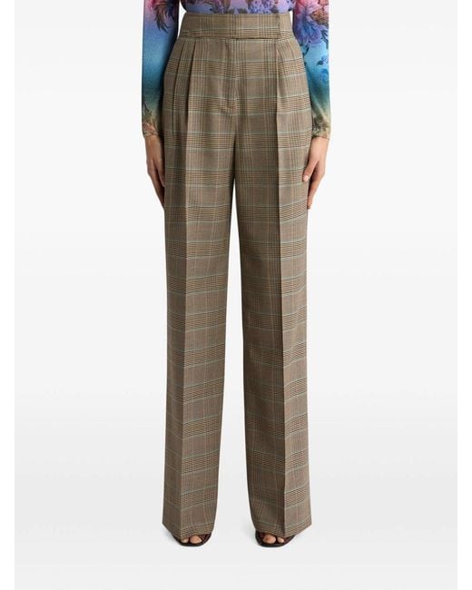 Etro Natural Stretch Wool Pants With Houndstooth Pattern