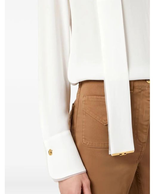 Elisabetta Franchi White Viscose Georgette Blouse With Sash Belt