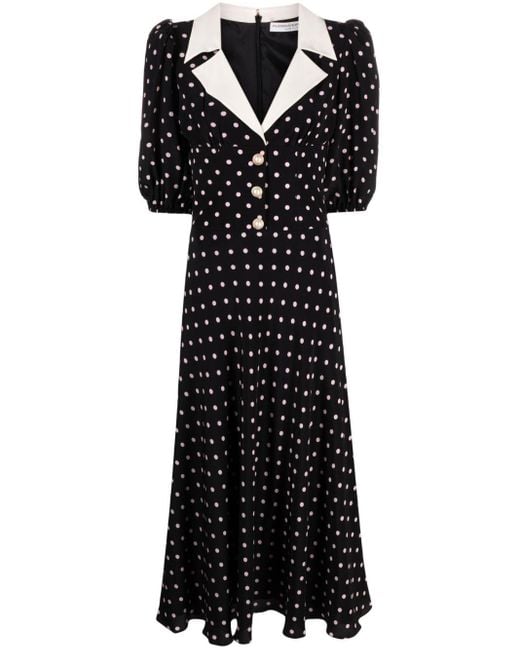 Alessandra Rich Black Padded-shoulder Notched-collar Silk Midi Dress