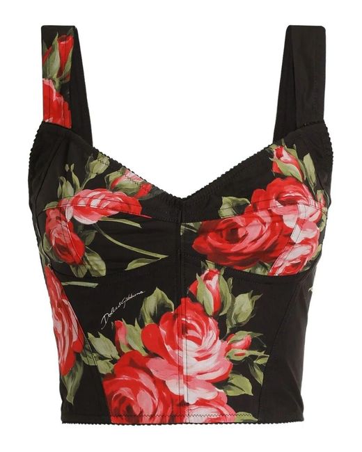 Dolce & Gabbana Red Roses Bouquet Print Bustier Top