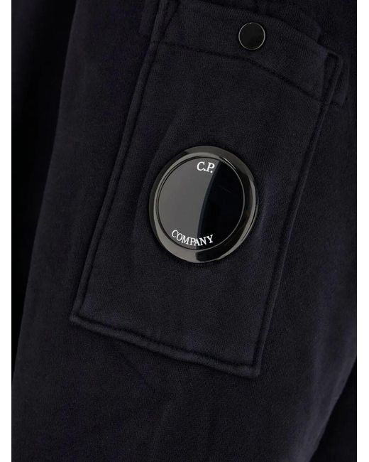 C P Company Blue Crew Neck Fleece Sweatshirt With Logo Badge for men