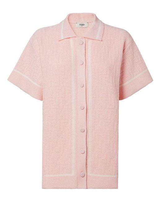 Fendi Pink Ff Crochet Polo Shirt