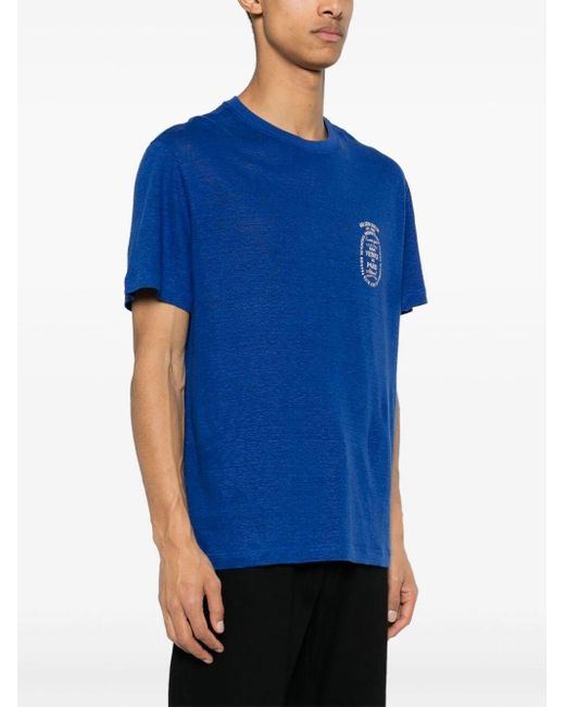 Golden Goose Deluxe Brand Blue Logo Print Linen T-Shirt for men