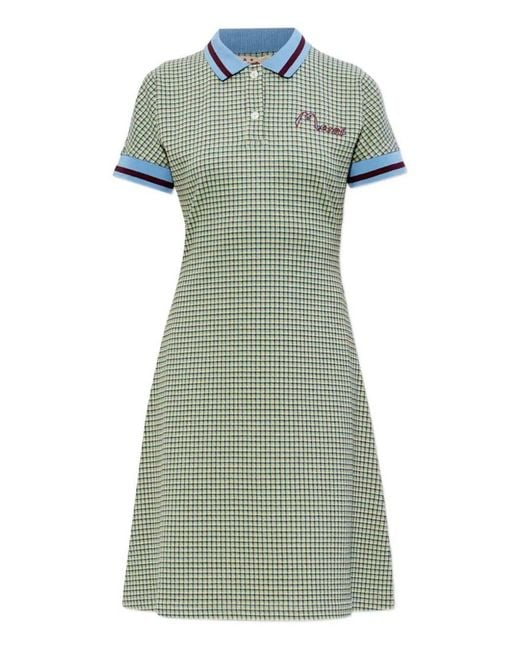 Marni Green Embroidered Checked Knitted Mini Dress