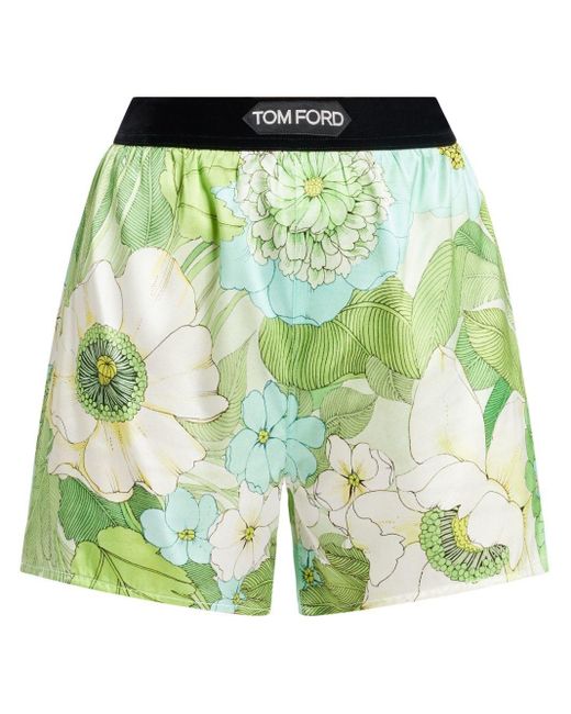 Tom Ford Green Floral Print Silk Shorts