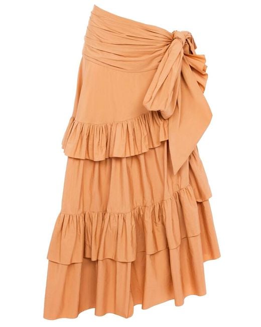 Chloé Orange Long Skirt With Ruffles