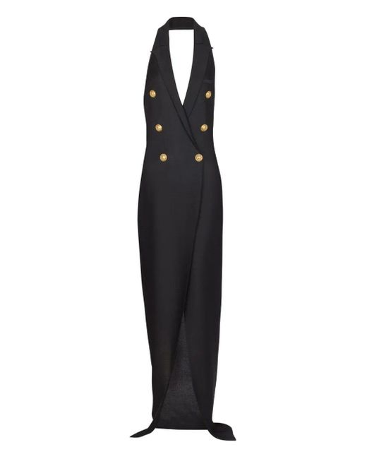 Balmain Black 6 Buttons Long Halterneck Knit Dress