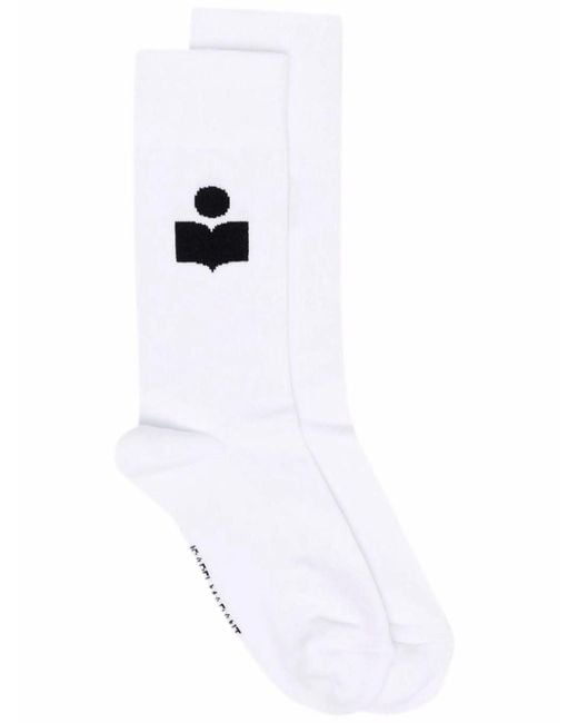 Isabel Marant White Siloki Socks With Bicolore Logo