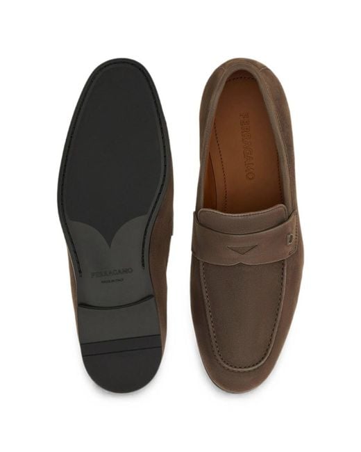 Ferragamo Brown Tiberio Suede Loafers for men