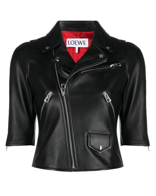 Loewe Black Three-Quarter Sleeve Leather Jacket