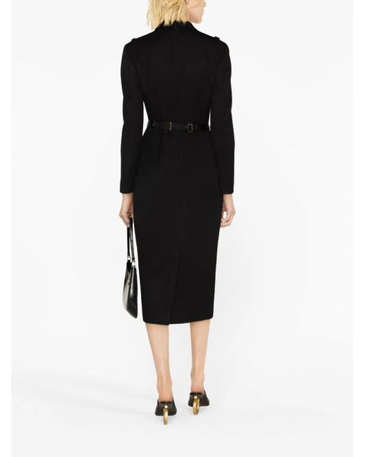 Prada Black Belted Wool-blend Midi Dress