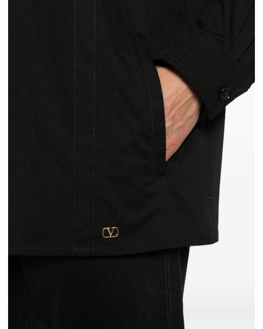 Valentino Garavani Black Shirt Jacket In Cotton Gabardine With Vlo for men