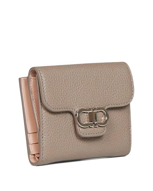 Ferragamo Natural Gancini Grained Leather Compact Wallet