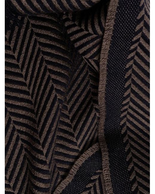 Giorgio Armani Black Herringbone Virgin Wool Scarf With Fringes for men