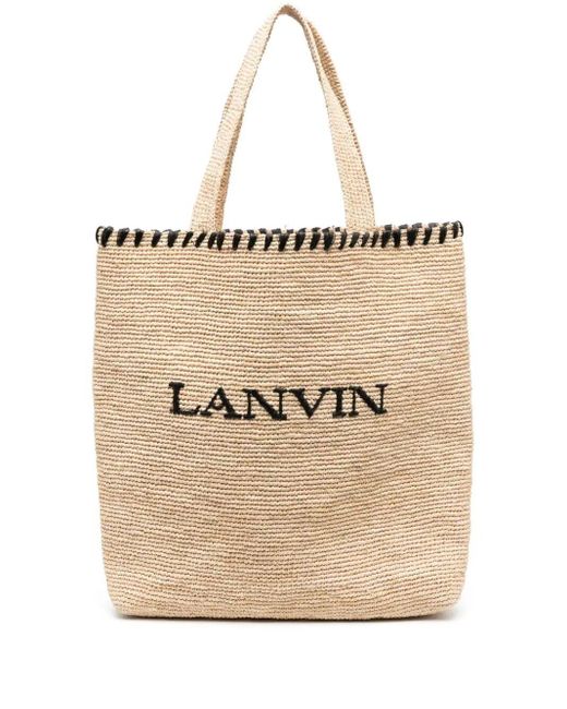 Lanvin Natural Logo-embroidered Raffia Tote Bag