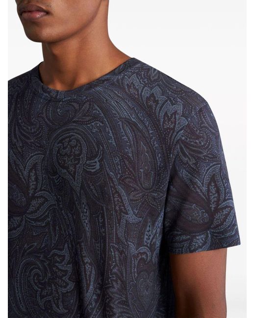 Etro Blue T-Shirt With Paisley Print for men