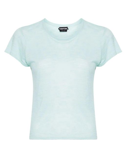 Tom Ford Blue Slub Cotton Jersey Crewneck T-shirt Clothing