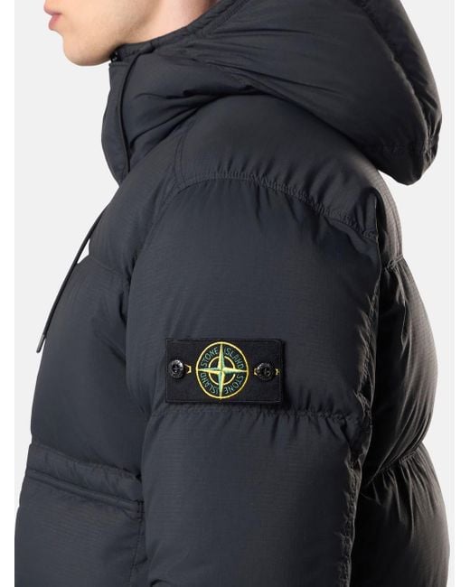 Stone Island Black Hooded Quilted Puffer Jacket for men