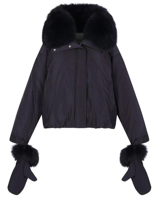 Yves Salomon Blue Down Jacket With Collar And Gloves