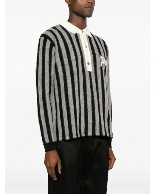 Maison Kitsuné Black Logo-patch Striped Polo Shirt for men