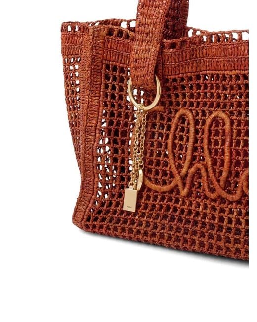 Chloé Red Eastwest Summer Banana Summery Raffia Tote Bag