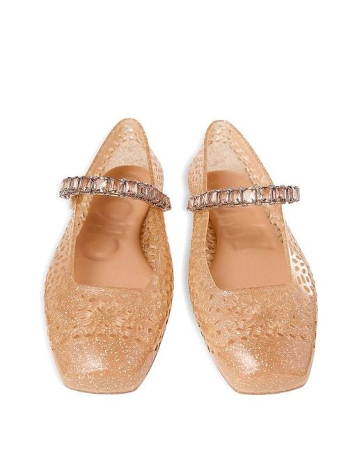 Jimmy Choo Pink Transparent Jelly Ballet Flats With Crystals