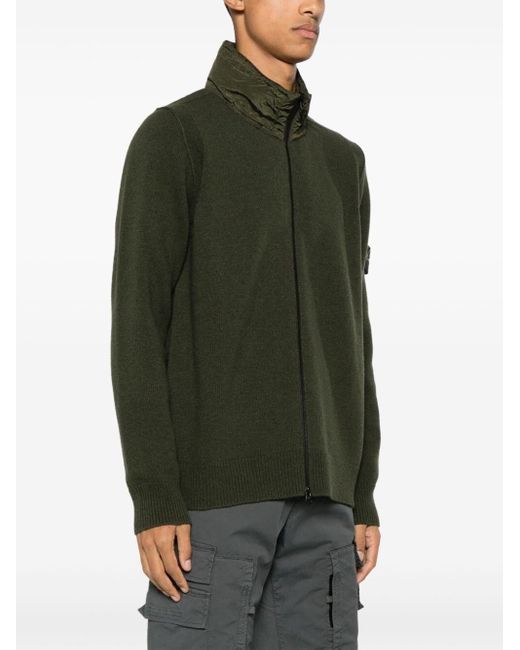 Stone Island Green Compass-badge Concealed-hood Wool-blend Cardigan for men