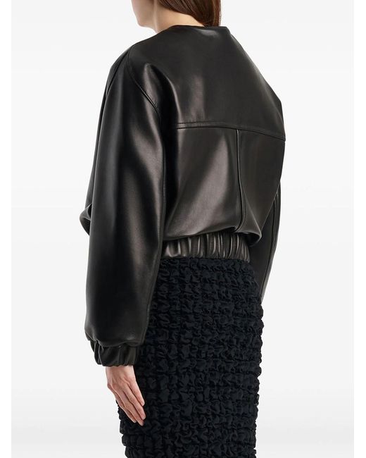 Khaite Black Cordan Leather Bomber Jacket
