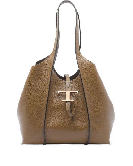 Tod's Brown T Timeless Small Leather Shopping Bag