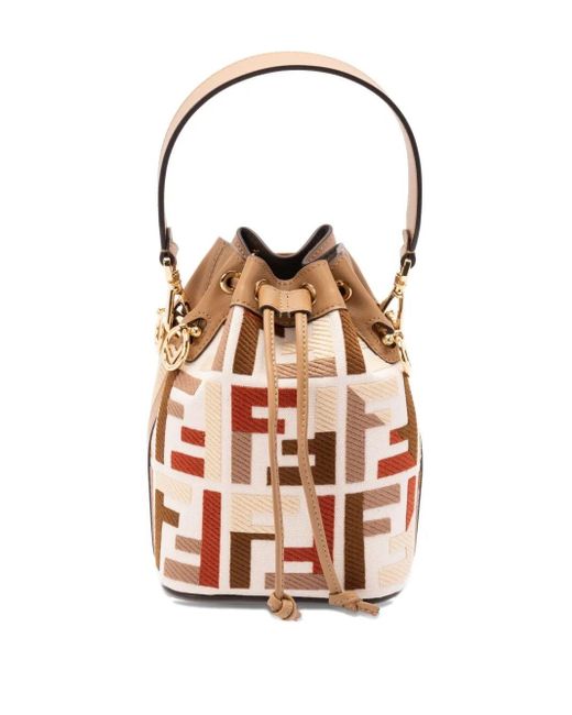 Fendi White Mon Tresor Multicolour Ff Embroidery Canvas Mini Bucket Bags