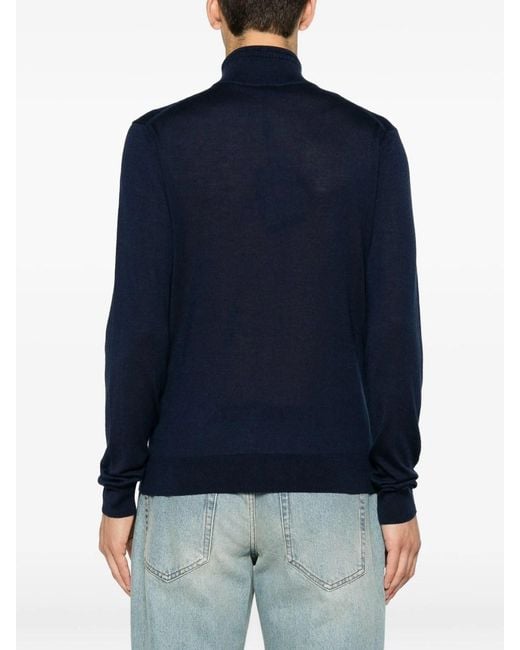 Etro Blue Wool And Silk Sweater With Zip And Pegasus Embroidery for men
