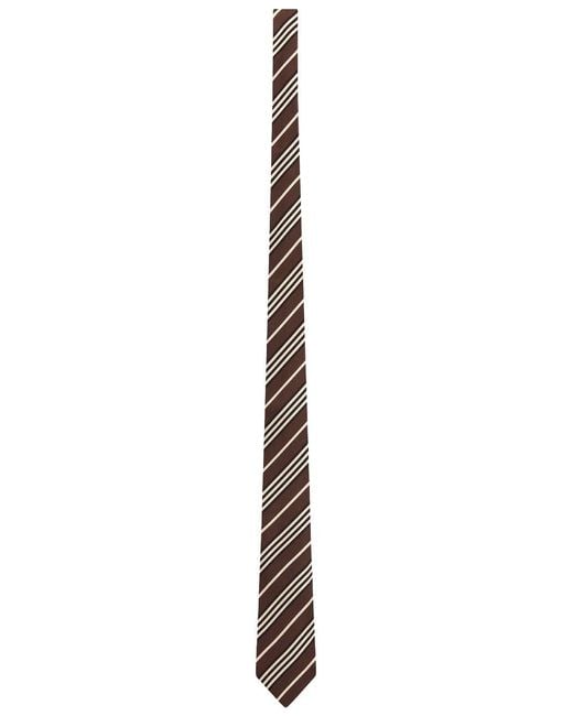 Saint Laurent Brown Striped Silk Tie for men