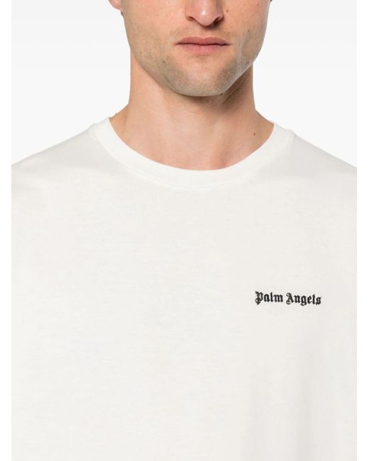 Palm Angels White T-Shirt With Embroidery for men