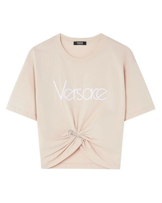 Versace Natural Safety Pin Cropped T-Shirt