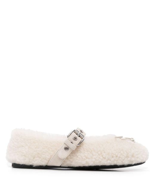 Miu Miu White Shearling Ballerinas