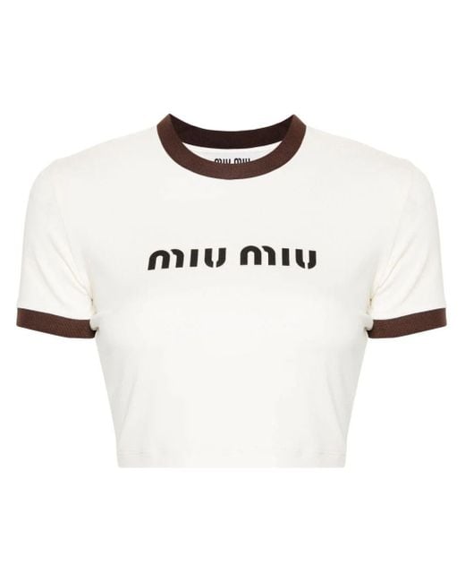 Miu Miu White Logo-print T-shirt