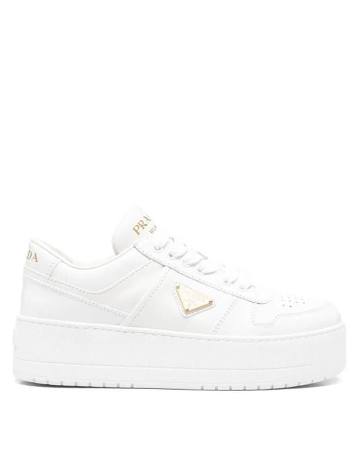 Prada White Platform Logo-Patch Sneakers