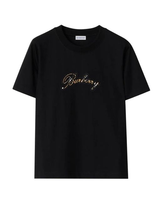 Burberry Black Cotton Check Logo T-Shirt