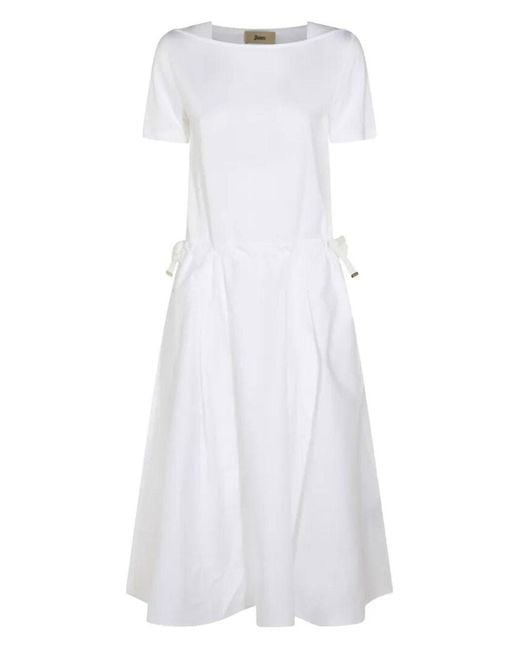 Herno White Midi Dress With Drawcord Waist
