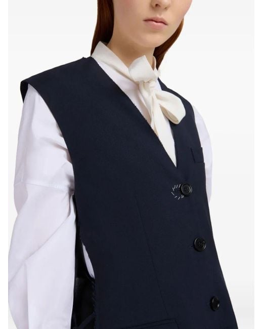 Marni Blue Wool Waistcoat With Side Slits Clothing